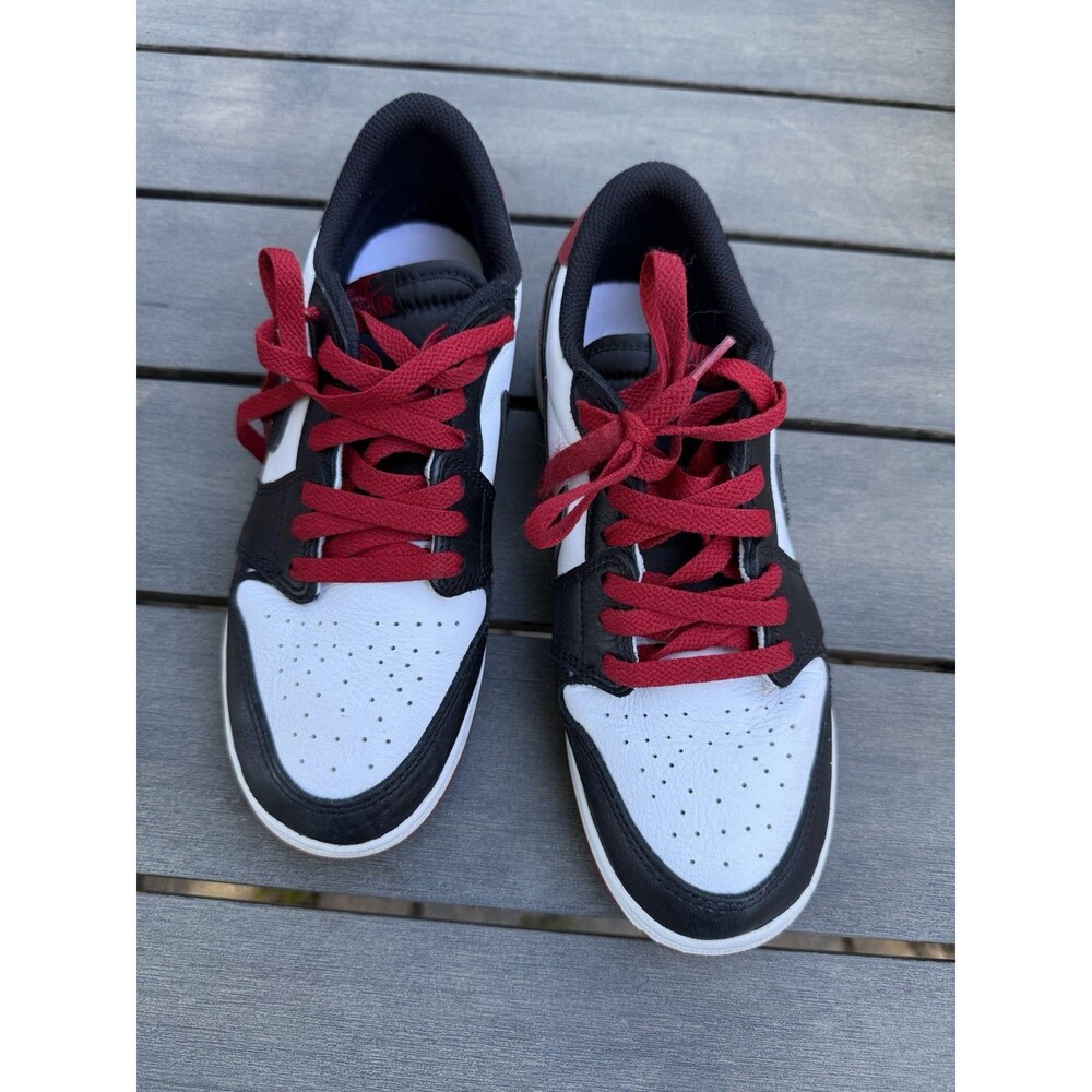 Nike Air Jordan 1 Low White Black Red Sneakers Size 6.5Y EU 39 Pre-Owned